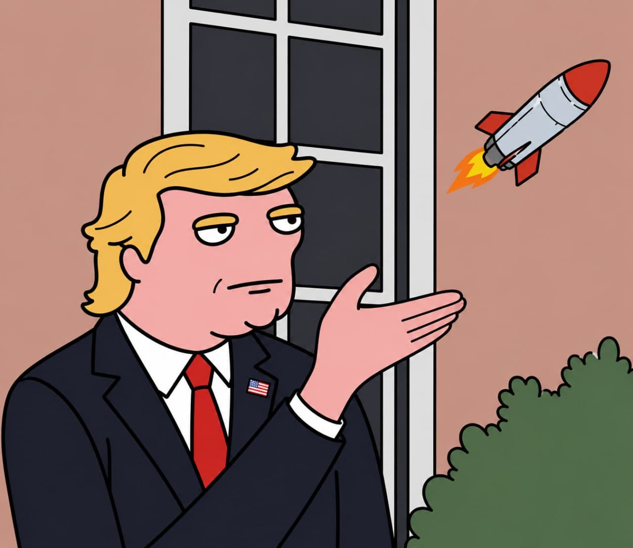 Trump pointing at rocket