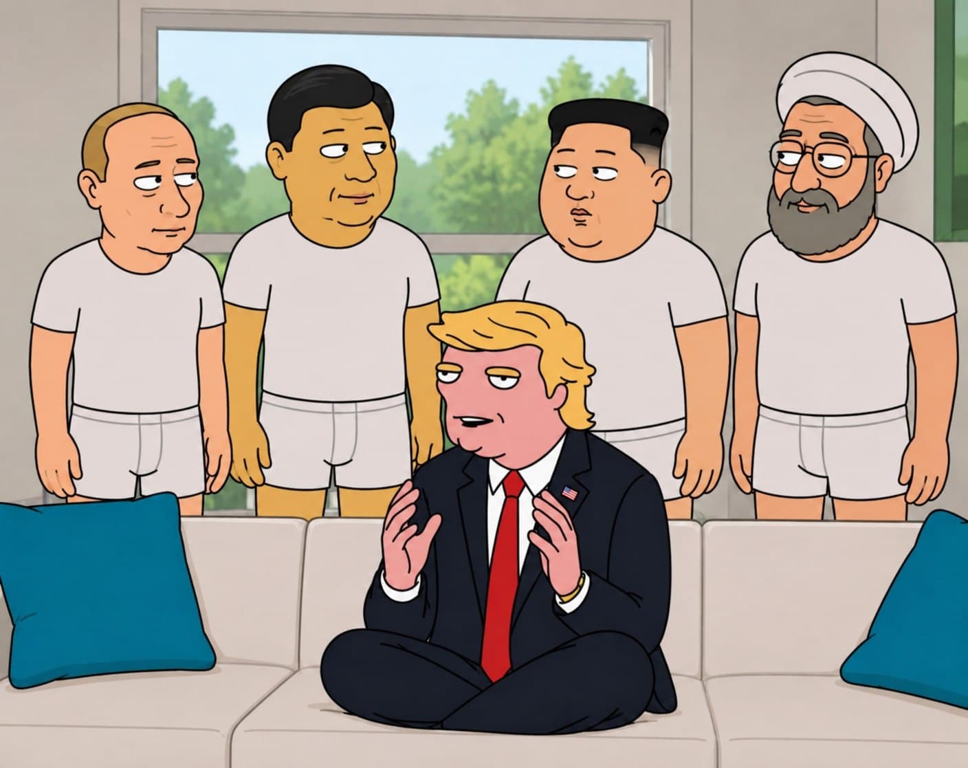 Trump couch with world leaders