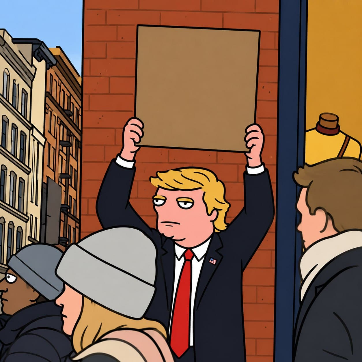 Trump holding blank sign