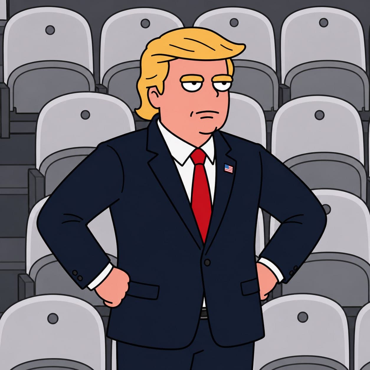Trump empty stadium arms crossed