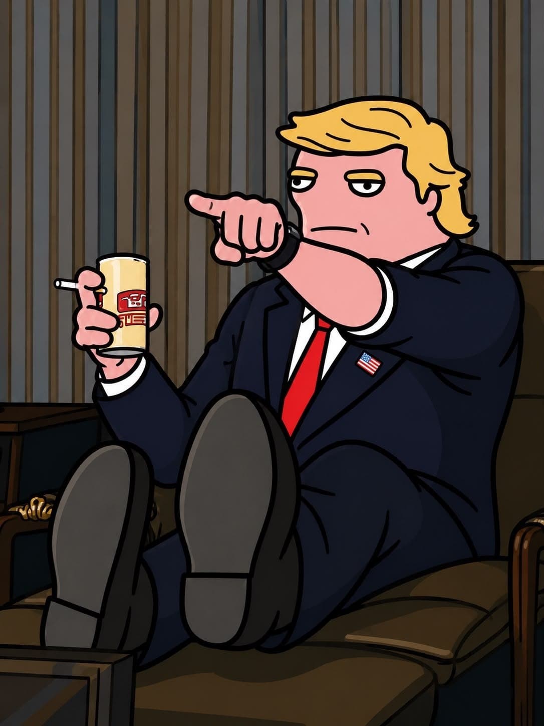 Trump chair cigarette TRU GUE can