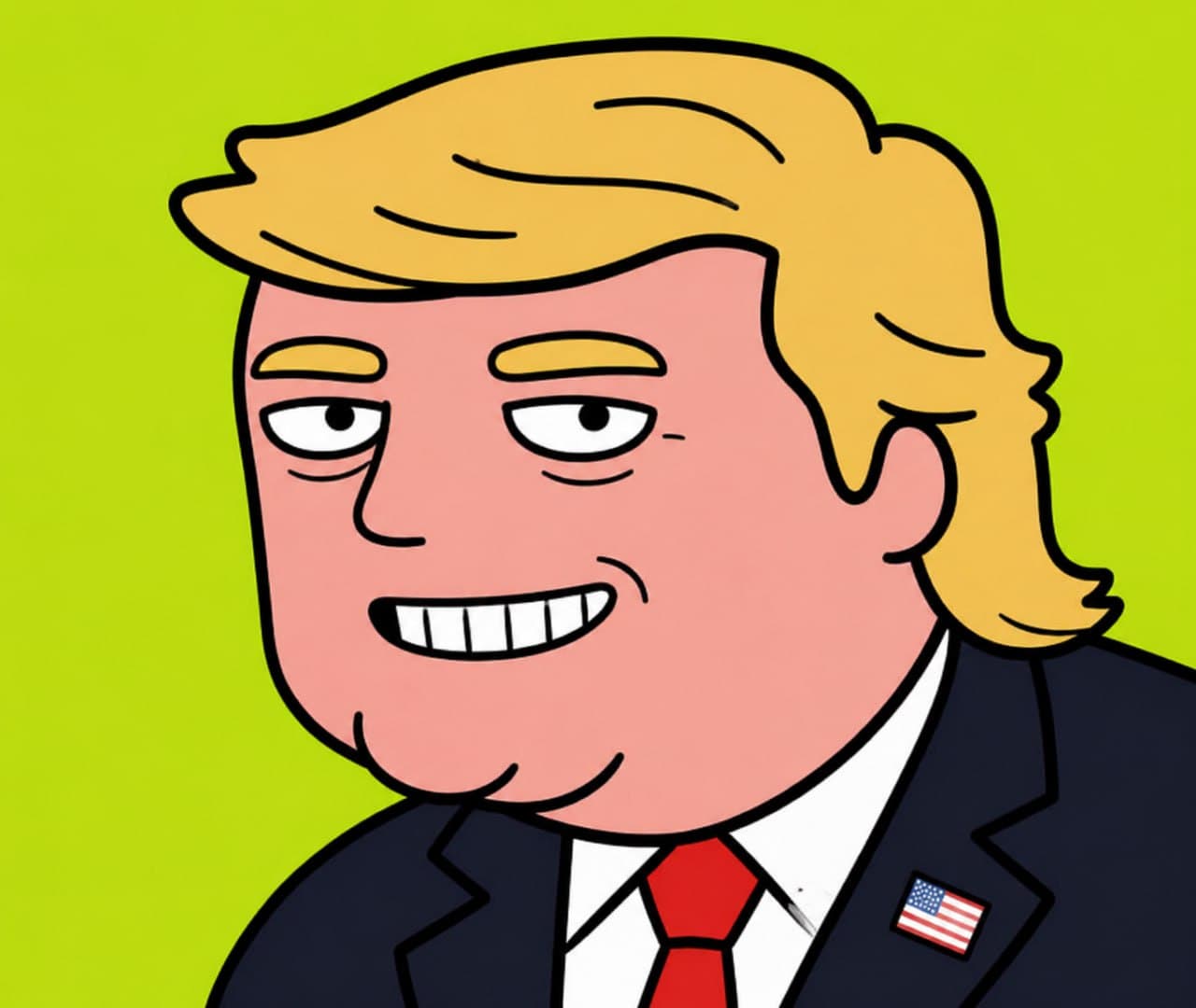 Trump smug grin green background