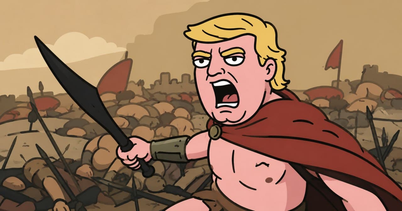 Trump barbarian sword red cape